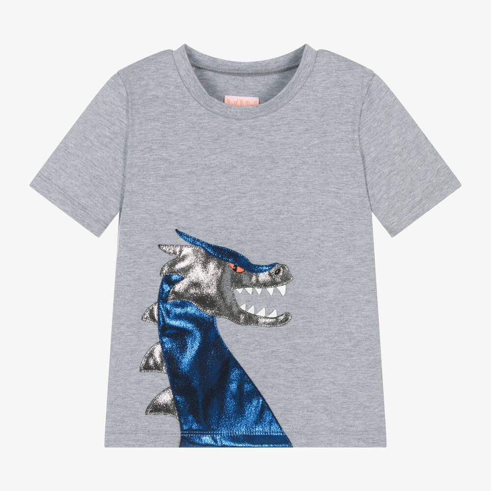 Wauw Capow-Grey Marl Organic Cotton Dragon T-Shirt | Childrensalon Outlet