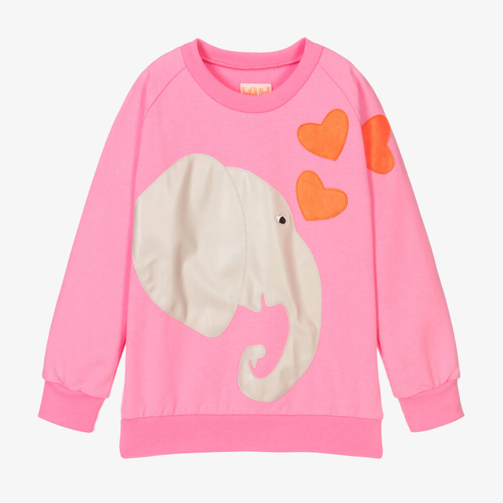 Wauw Capow-Pink Elephant Heart Sweatshirt | Childrensalon Outlet