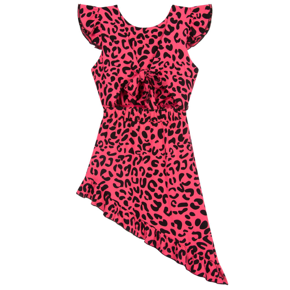 Wauw Capow-Pink Leopard Viscose Dress | Childrensalon Outlet