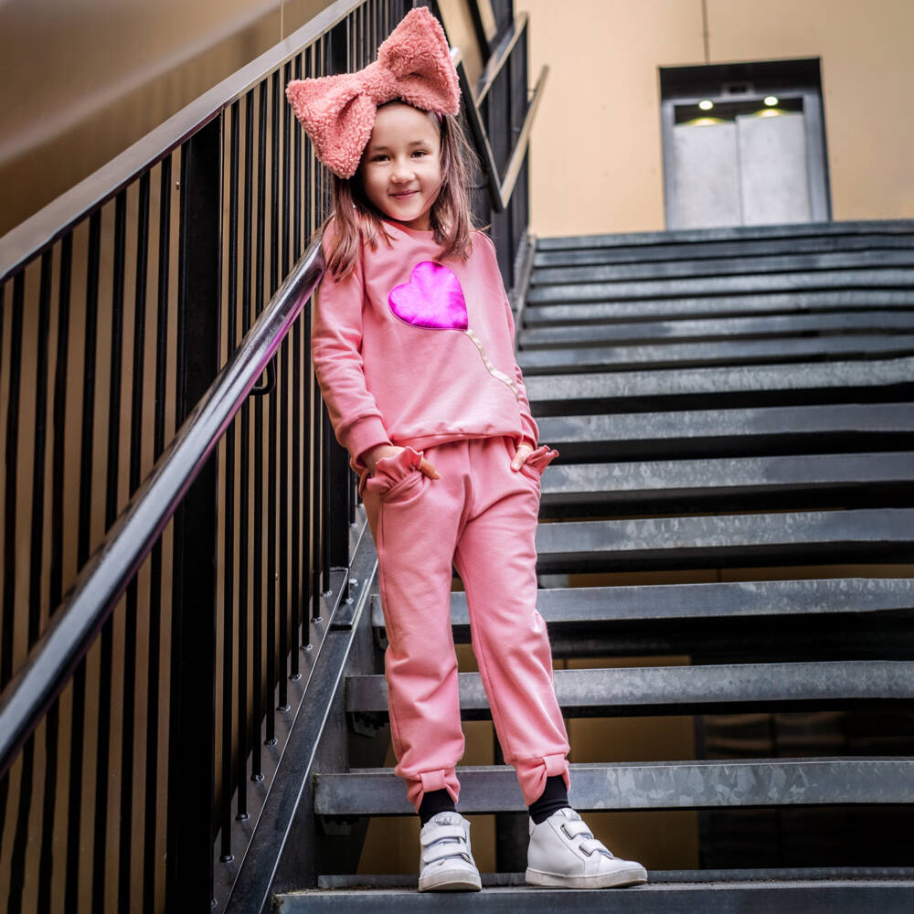 Wauw Capow-سويتشيرت قطن عضوي جيرسي لون زهري باهت للبنات | Childrensalon Outlet