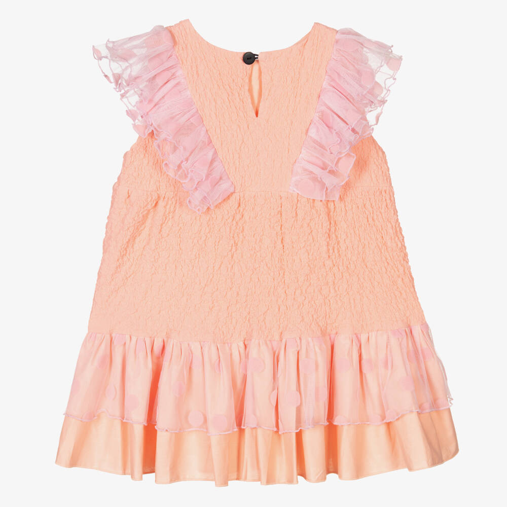 Wauw Capow-Pink Ruched Ruffle Dress | Childrensalon Outlet