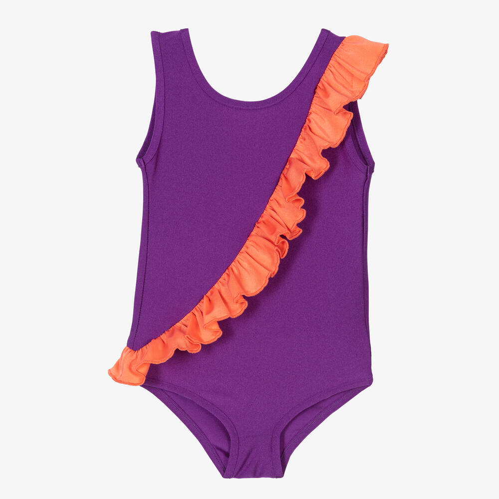 Wauw Capow - Badeanzug in Violett und Korallenrosa | Childrensalon