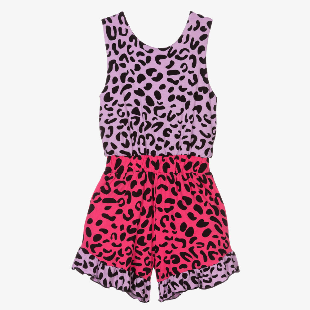 Wauw Capow-Purple & Pink Leopard Playsuit | Childrensalon Outlet