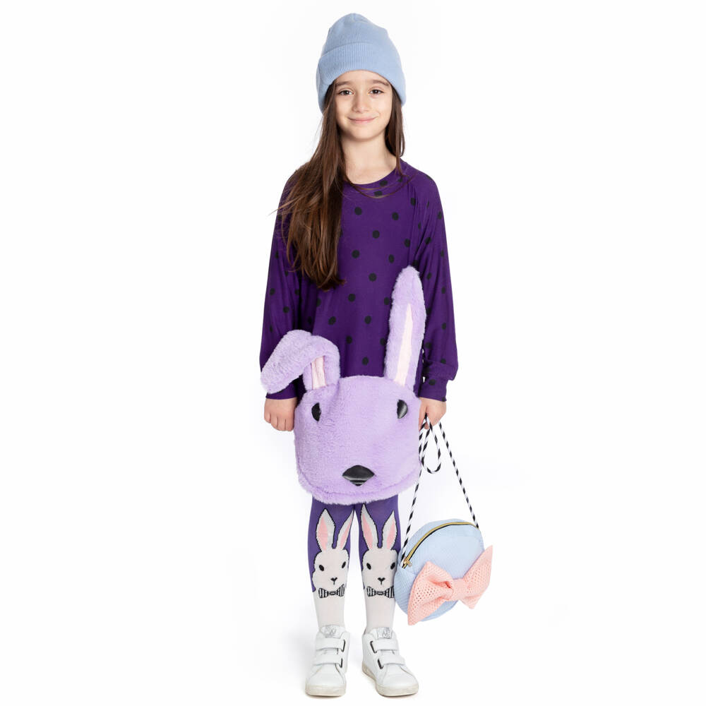 Wauw Capow-Purple & White Bunny Tights | Childrensalon Outlet