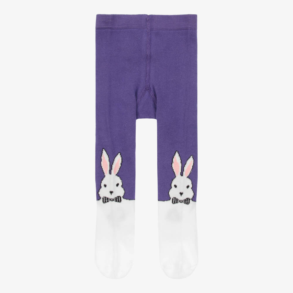 Wauw Capow-Purple & White Bunny Tights | Childrensalon Outlet