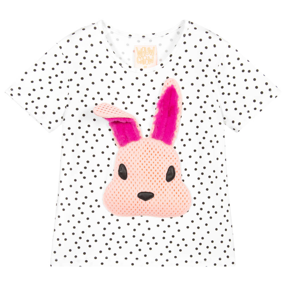 Wauw Capow-White & Pink Viscose T-Shirt | Childrensalon Outlet