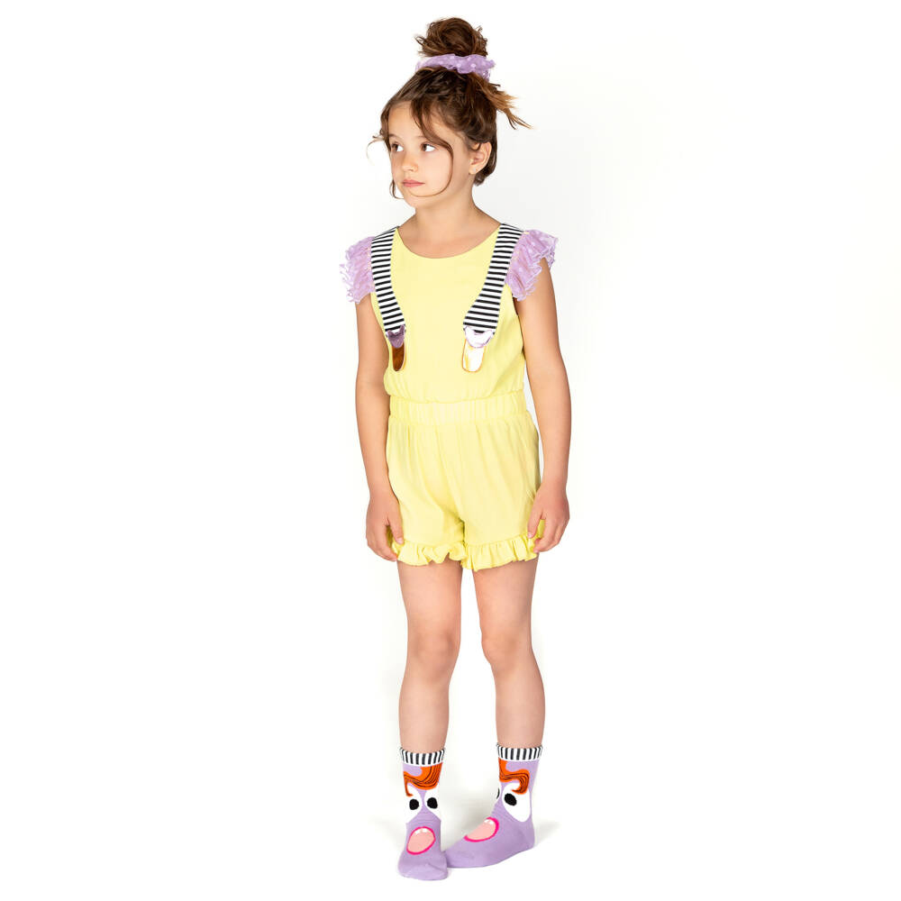 Wauw Capow-بلايسوت فيسكوز لون أصفر، أسود و أبيض للبنات | Childrensalon Outlet