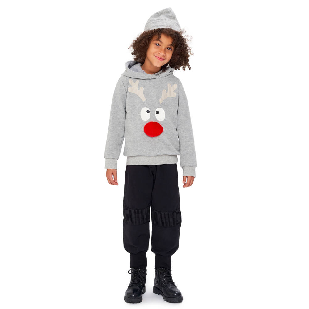 Wauw Capow-Young Gentleman's Grey Reindeer Sweatshirt | Childrensalon Outlet
