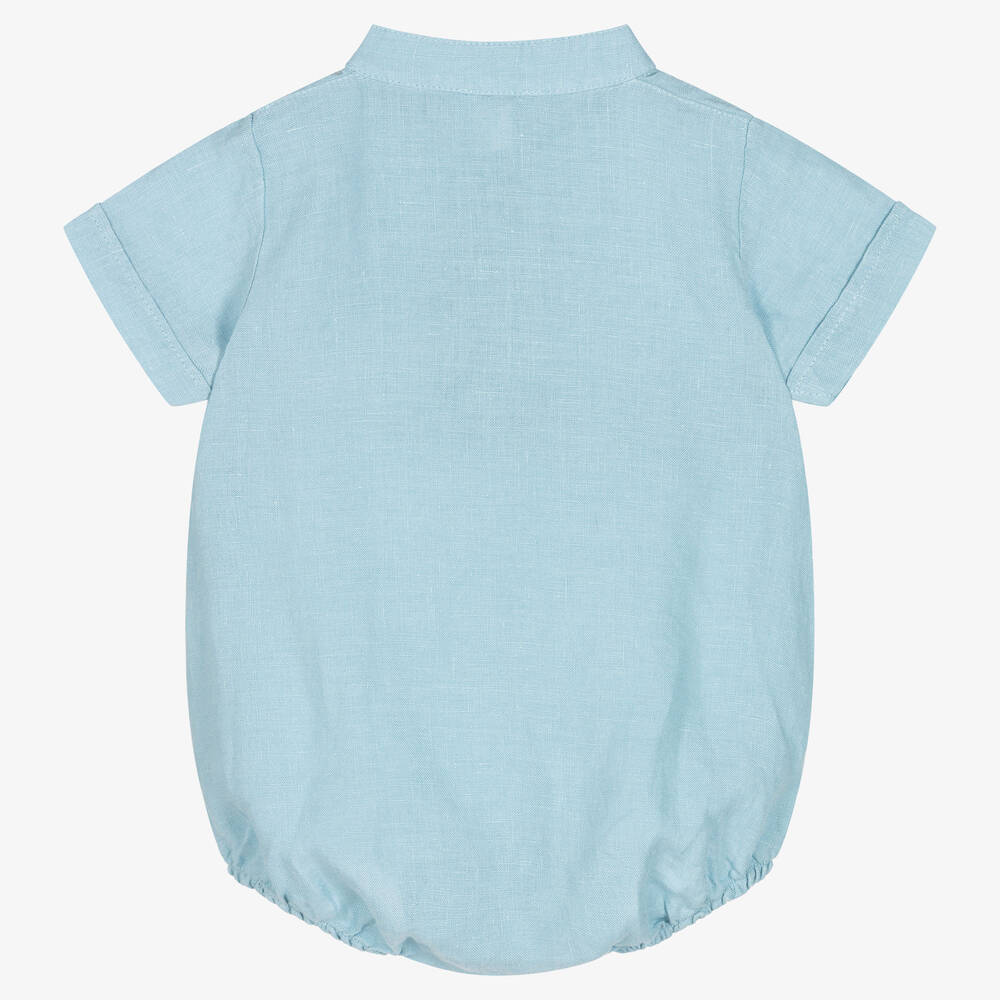Wedoble-Baby Boys Blue Linen Bodysuit | Childrensalon Outlet