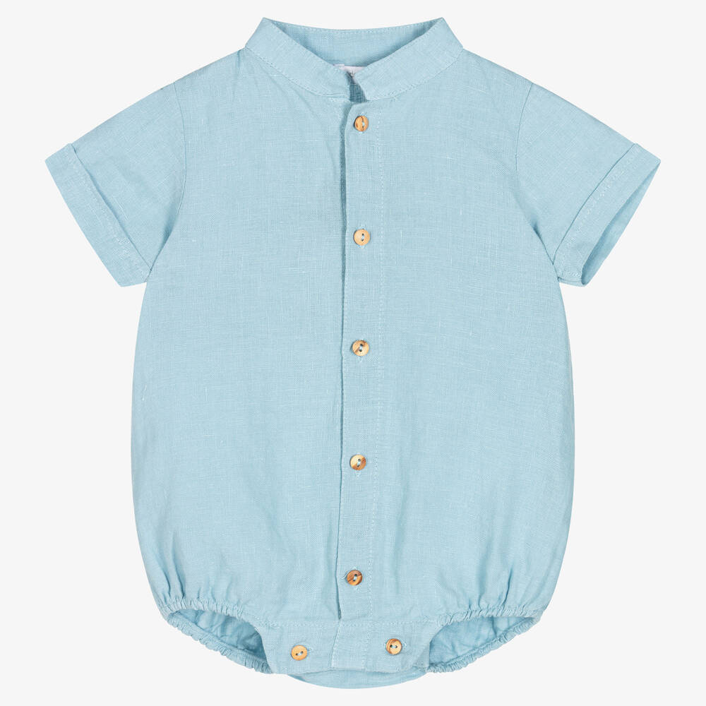 Wedoble - Baby Boys Blue Linen Bodysuit | Childrensalon