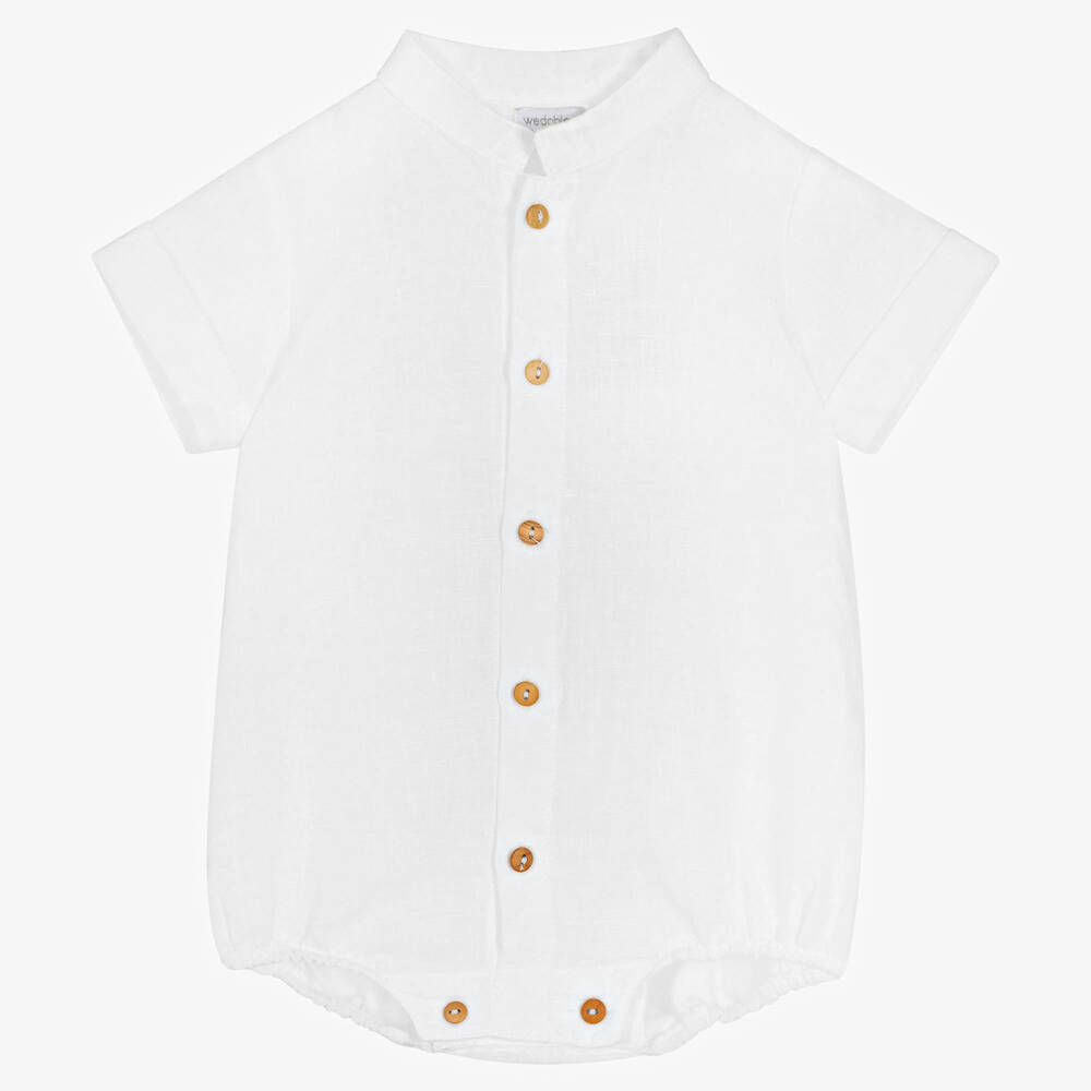 Wedoble - Baby Boys White Linen Bodysuit | Childrensalon