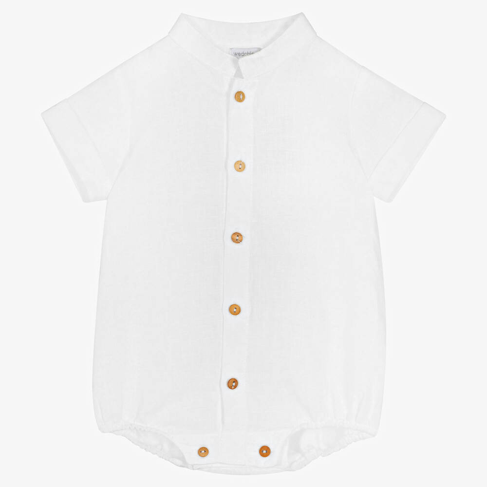 Wedoble-Baby Boys White Linen Bodysuit | Childrensalon Outlet