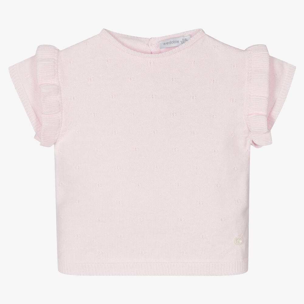 Wedoble - Baby Girls Pink Cotton Sweater | Childrensalon