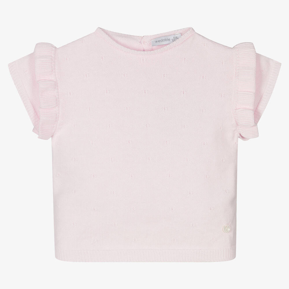 Wedoble-Baby Girls Pink Cotton Sweater | Childrensalon Outlet