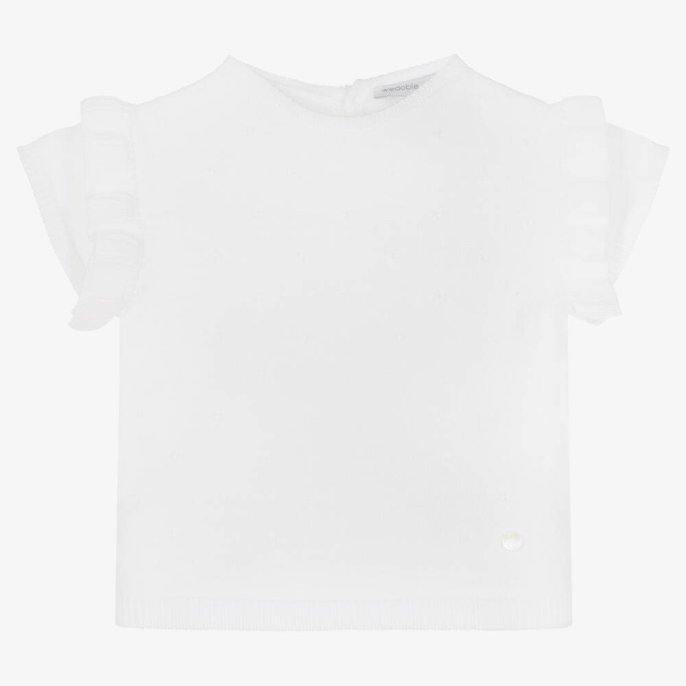 Wedoble - Baby Girls White Cotton Sweater | Childrensalon