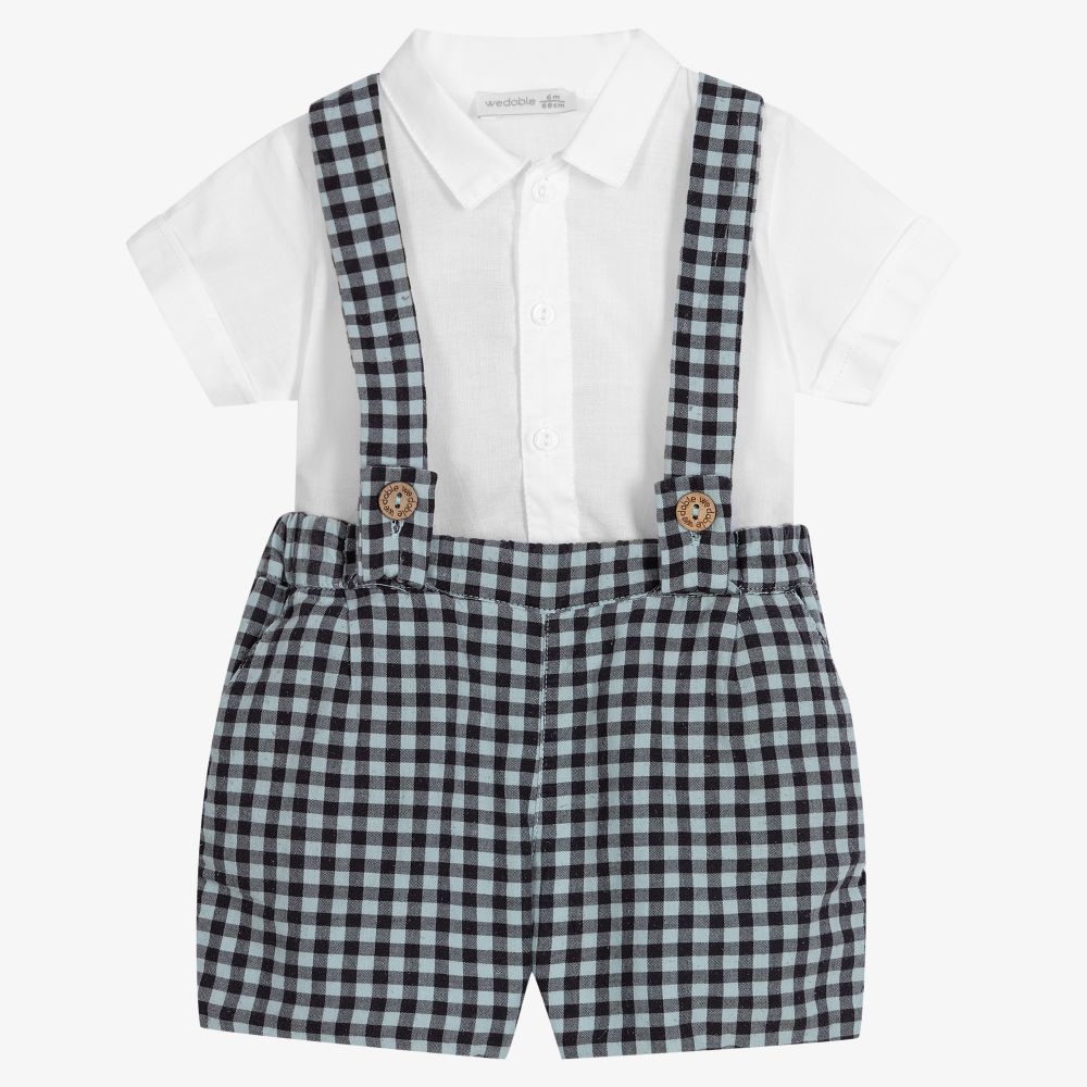 Wedoble - Blaues Shorts-Set mit Vichykaros | Childrensalon