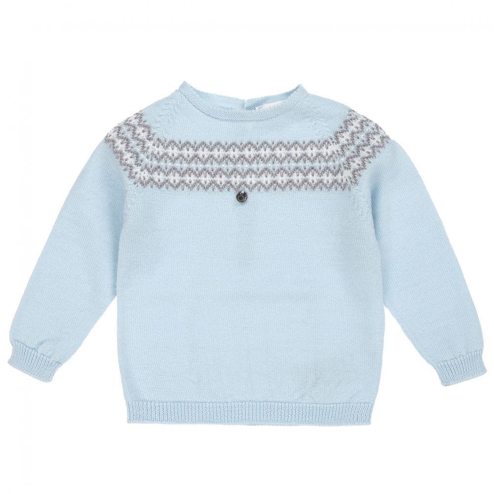 Wedoble - Blue Knitted Wool Baby Sweater | Childrensalon