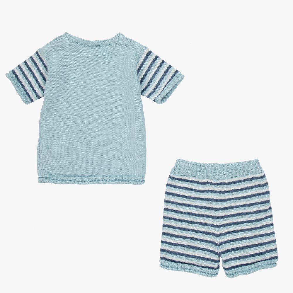 Wedoble-Blue Stripe Cotton Shorts Set | Childrensalon Outlet