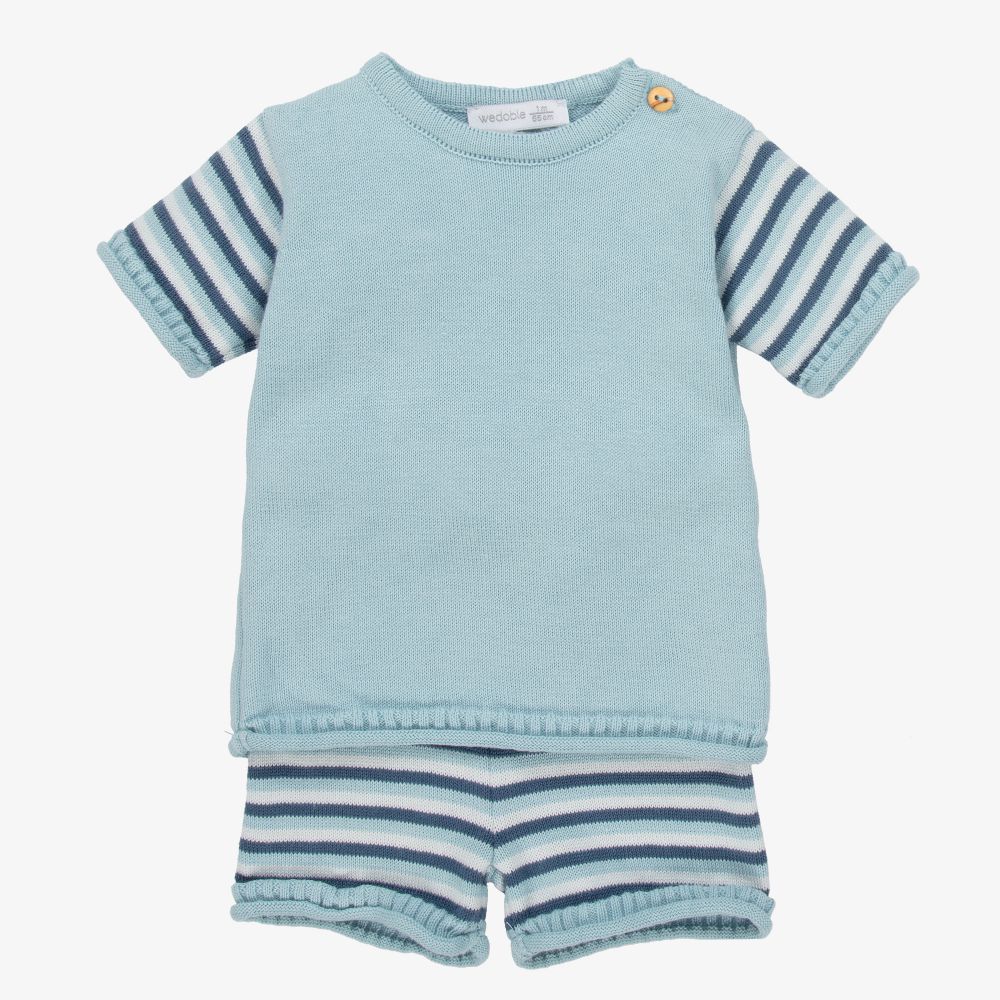 Wedoble - Blue Stripe Cotton Shorts Set | Childrensalon