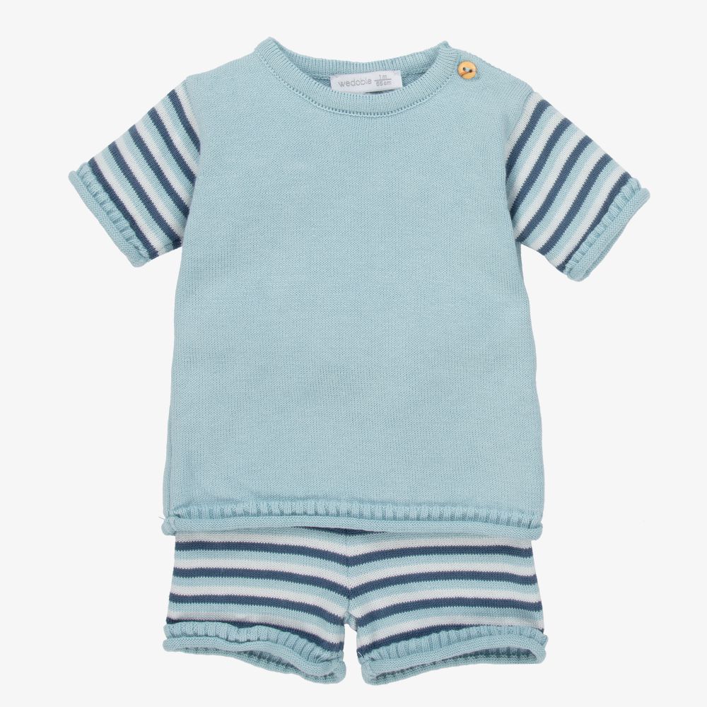 Wedoble - Ens. short bleu rayé en coton | Childrensalon