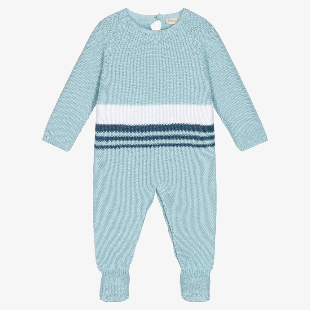 Wedoble - Boys Blue Cotton Knit Babygrow | Childrensalon