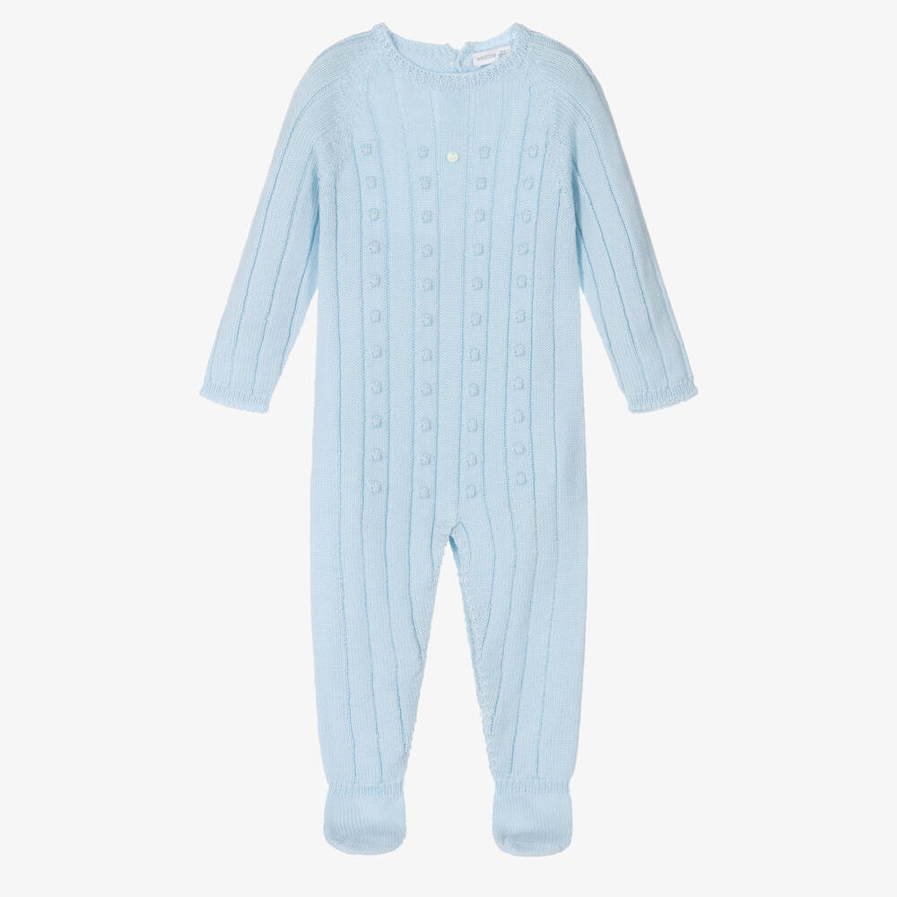 Wedoble - Boys Blue Wool Knit Babygrow | Childrensalon