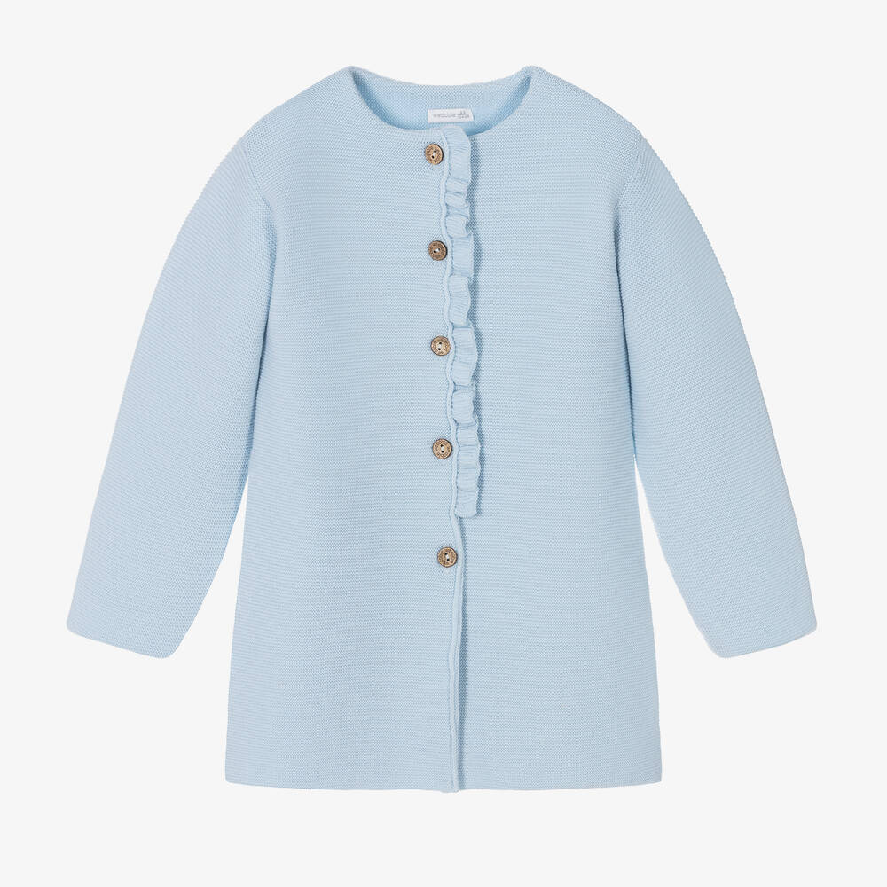 Wedoble - Girls Blue Knitted Wool Coat | Childrensalon
