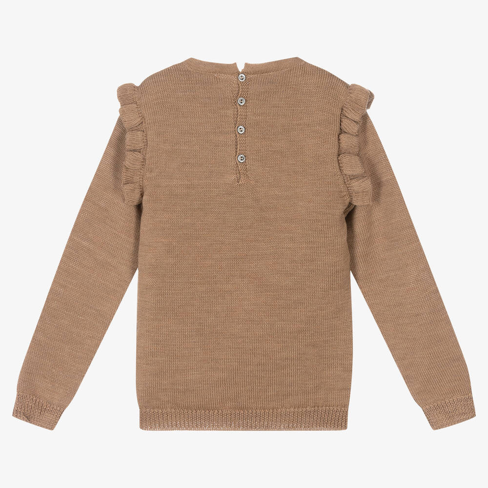 Wedoble-Girls Brown Wool Knit Sweater | Childrensalon Outlet