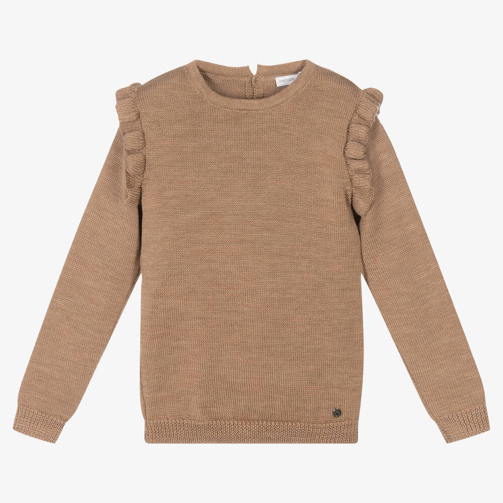 Wedoble - Girls Brown Wool Knit Sweater | Childrensalon