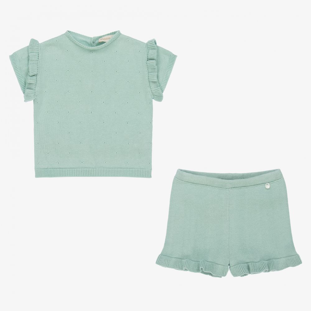 Wedoble-طقم شورت أطفال بناتي قطن محبوك لون أخضر | Childrensalon Outlet