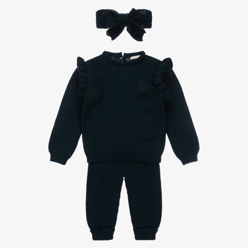 Wedoble - Girls Green Wool Trouser Set | Childrensalon