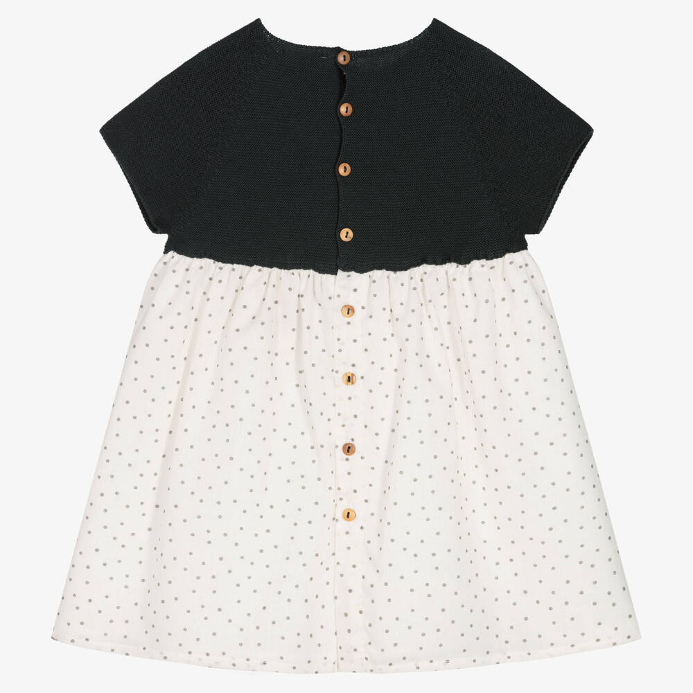 Wedoble-Girls Ivory & Grey Cotton Dress | Childrensalon Outlet