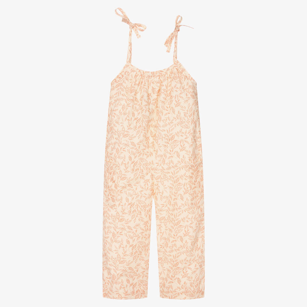 Wedoble-Girls Ivory & Pink Cotton Dungarees | Childrensalon Outlet