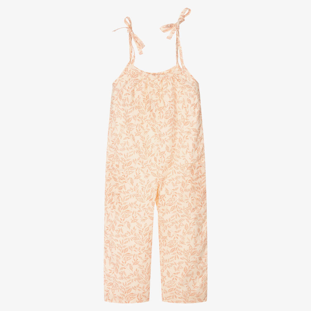 Wedoble - Girls Ivory & Pink Cotton Dungarees | Childrensalon