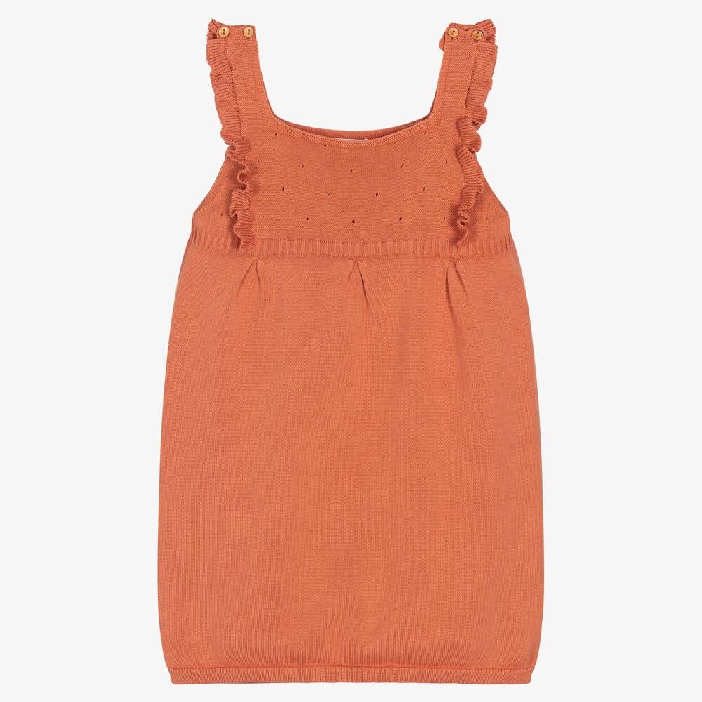 Wedoble - Girls Orange Cotton Knit Dress | Childrensalon