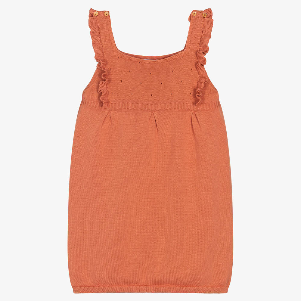Wedoble-Girls Orange Cotton Knit Dress | Childrensalon Outlet