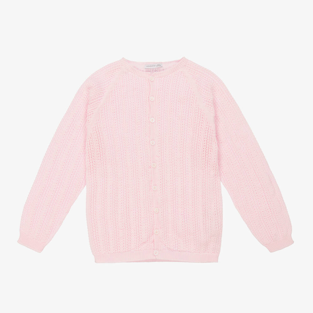 Wedoble - Girls Pink Cotton Knit Cardigan | Childrensalon