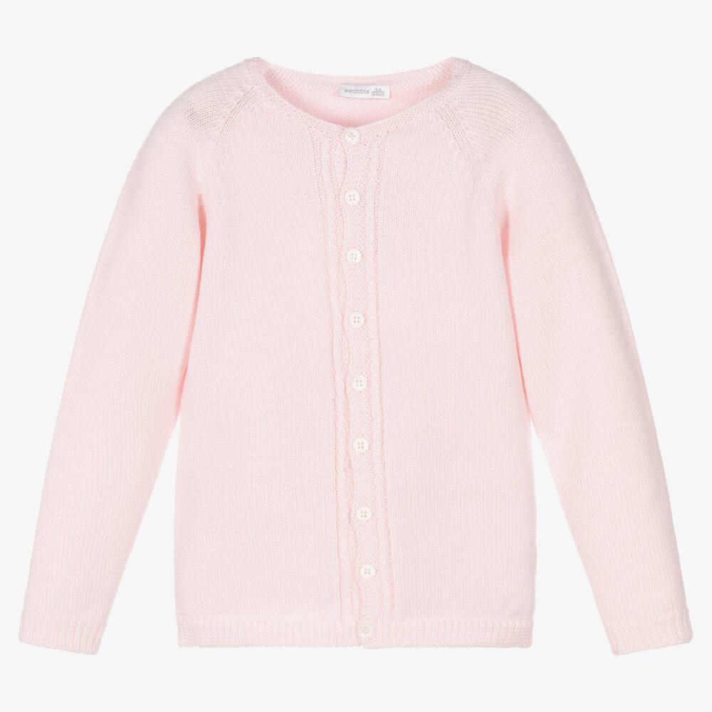 Wedoble - Girls Pink Wool Cardigan | Childrensalon