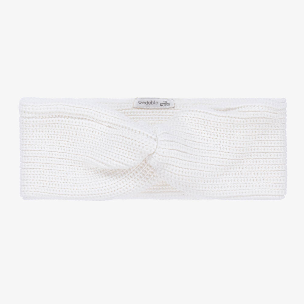 Wedoble - Girls White Cotton Knit Headband | Childrensalon