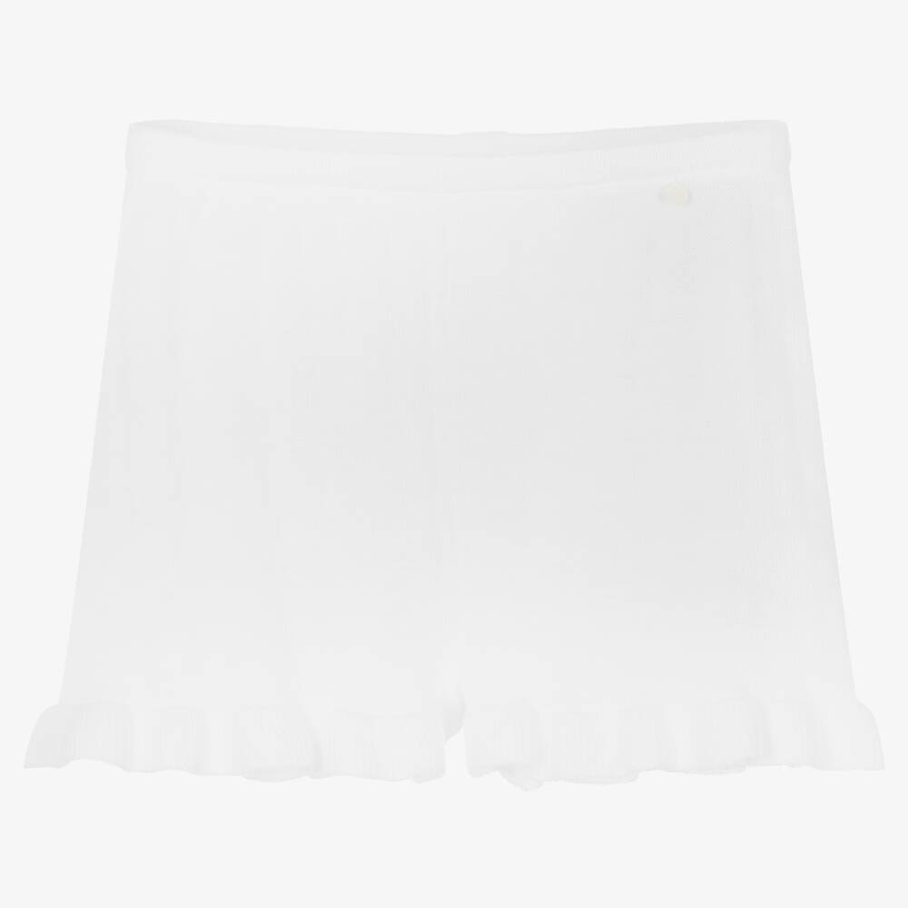 Wedoble - Girls White Cotton Knit Shorts | Childrensalon
