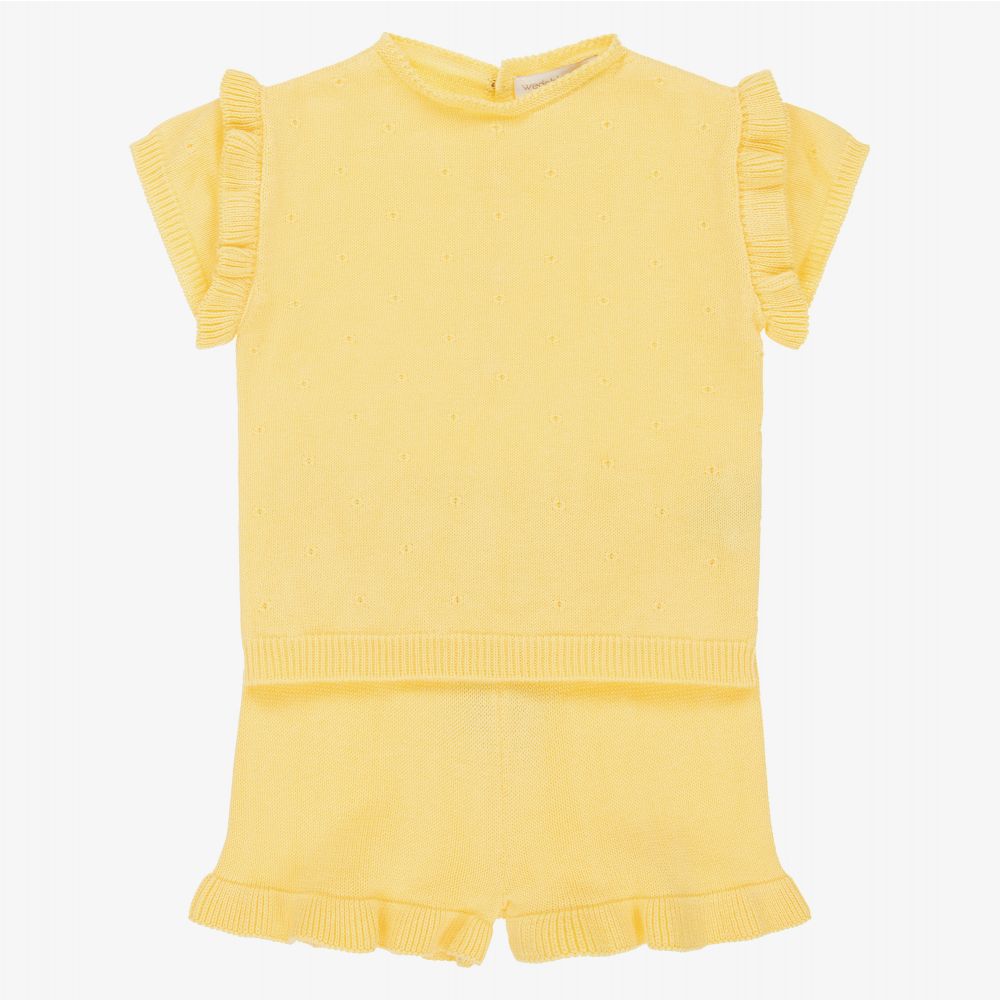 Wedoble - Girls Yellow Knit Shorts Set | Childrensalon