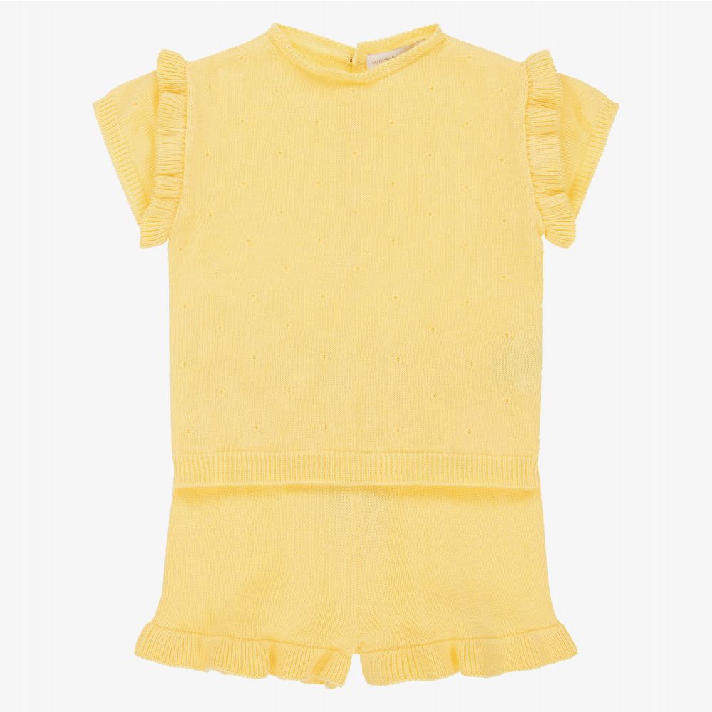 Wedoble-Girls Yellow Knit Shorts Set | Childrensalon Outlet