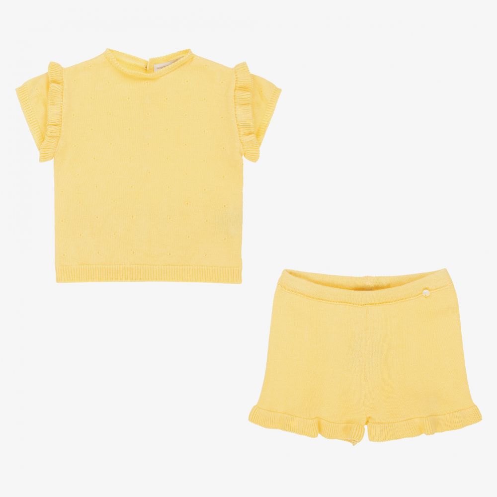 Wedoble-Girls Yellow Knit Shorts Set | Childrensalon Outlet