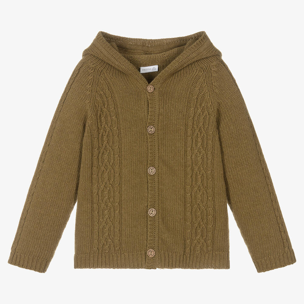 Wedoble - Cardigan vert maille à capuche | Childrensalon