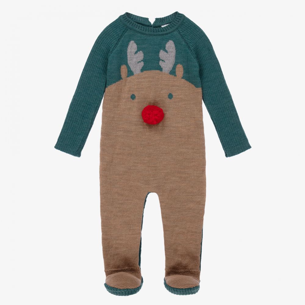 Wedoble - Green Reindeer Wool Babygrow | Childrensalon