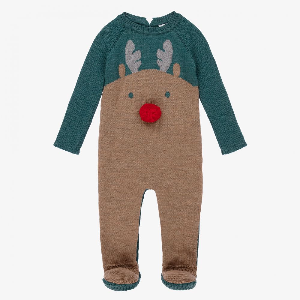 Wedoble-Green Reindeer Wool Babygrow | Childrensalon Outlet