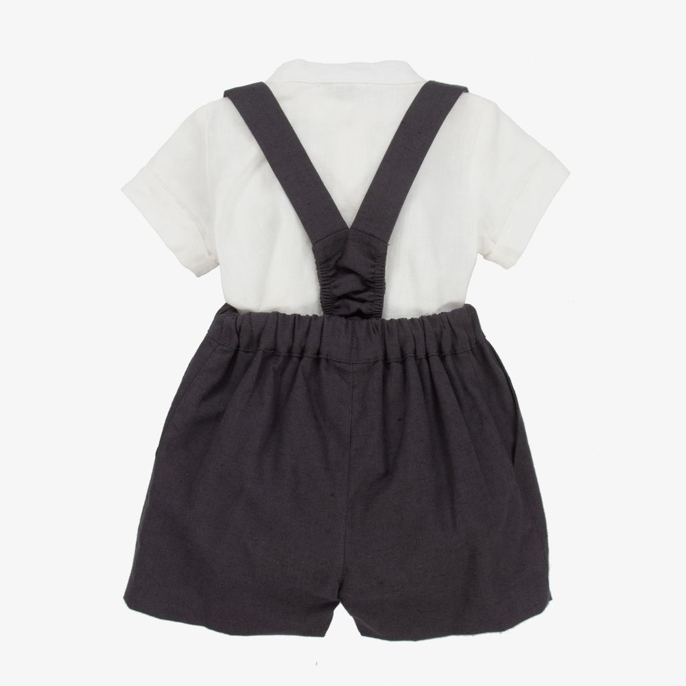 Wedoble-Grey & Ivory Linen Shorts Set | Childrensalon Outlet