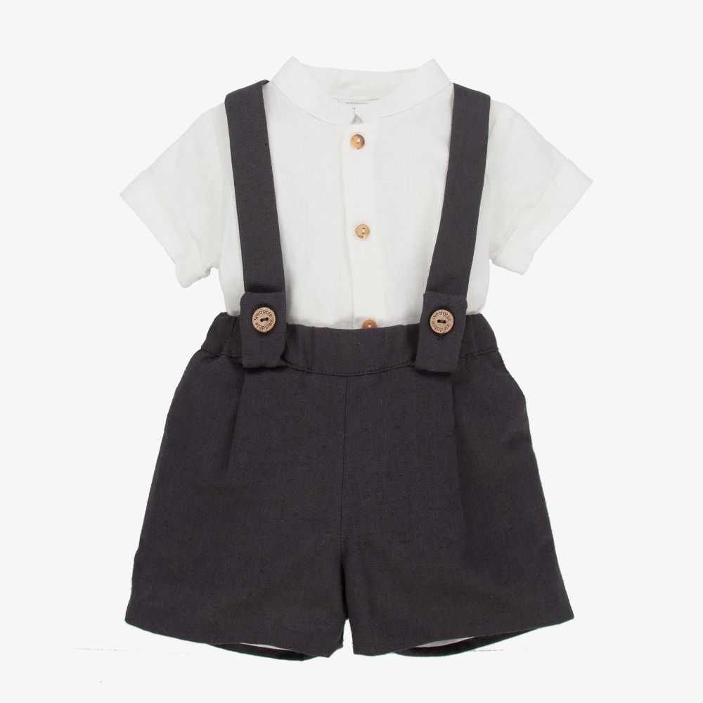 Wedoble - Grey & Ivory Linen Shorts Set | Childrensalon