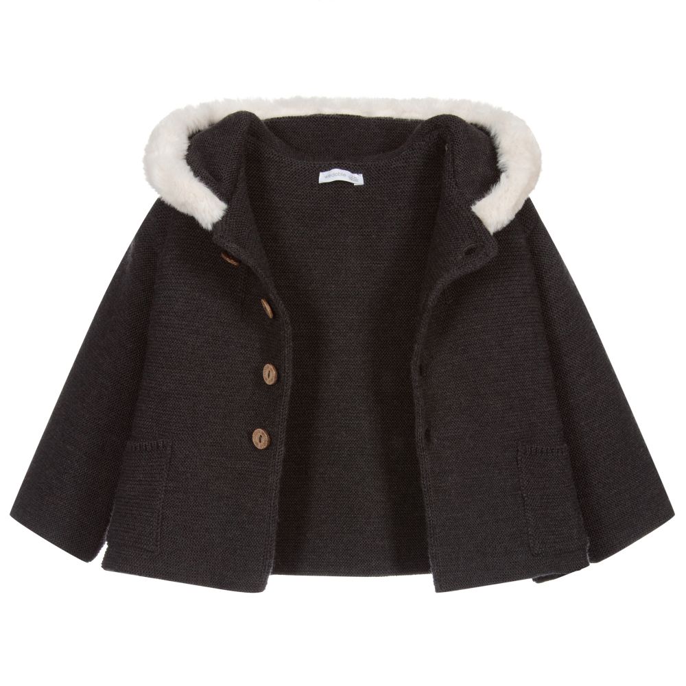 Wedoble-معطف للخروج صوف محبوك لون رمادي وعاجي للأطفال | Childrensalon Outlet