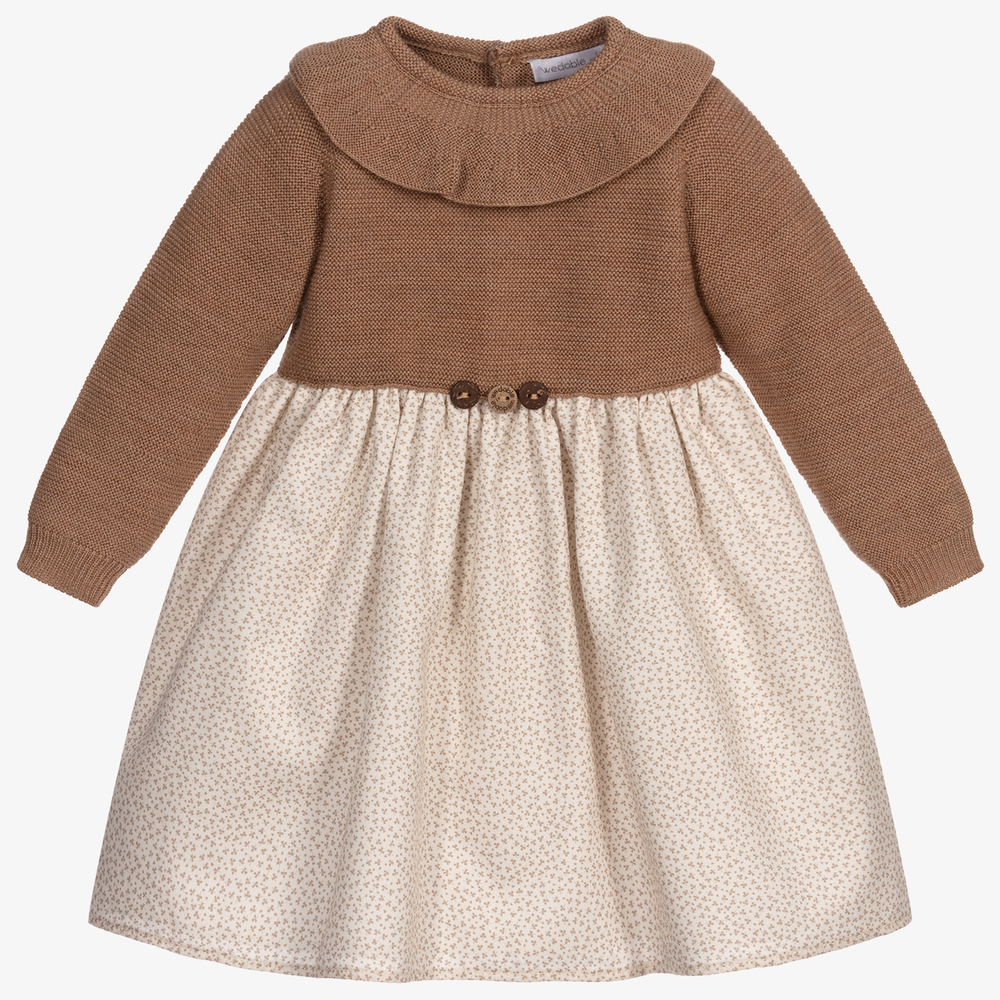 Wedoble - Кремово-коричневое шерстяное платье  | Childrensalon